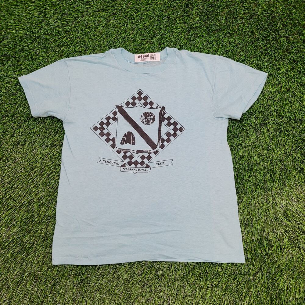 Vintage 80s Clogging-International-Club Shirt Womens S 18x22 Blue